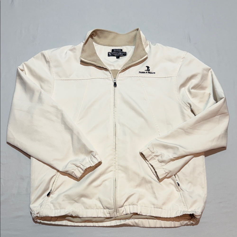 Pebble Beach Men's Light Cream Zip-Front Shirt Jacket Size L